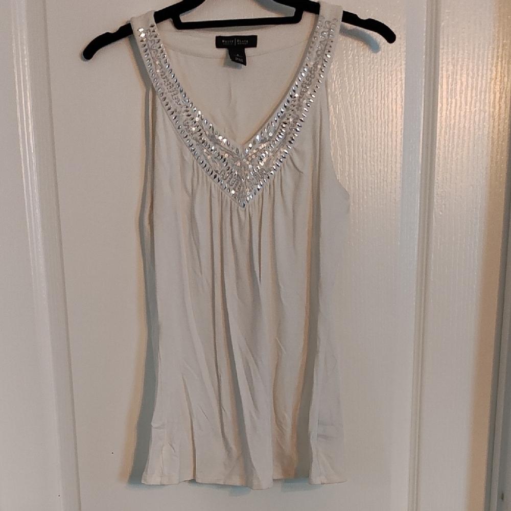 White House Black Market Cream Tank with Silver Accents